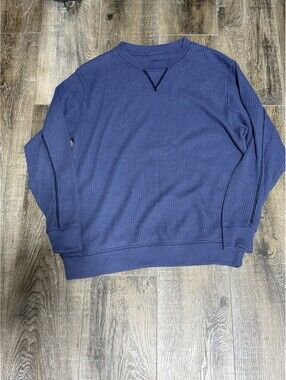 Aerie Waffle Knit Oversized Crewneck Sweatshirt Blue Thermal Pullover Sweater XS